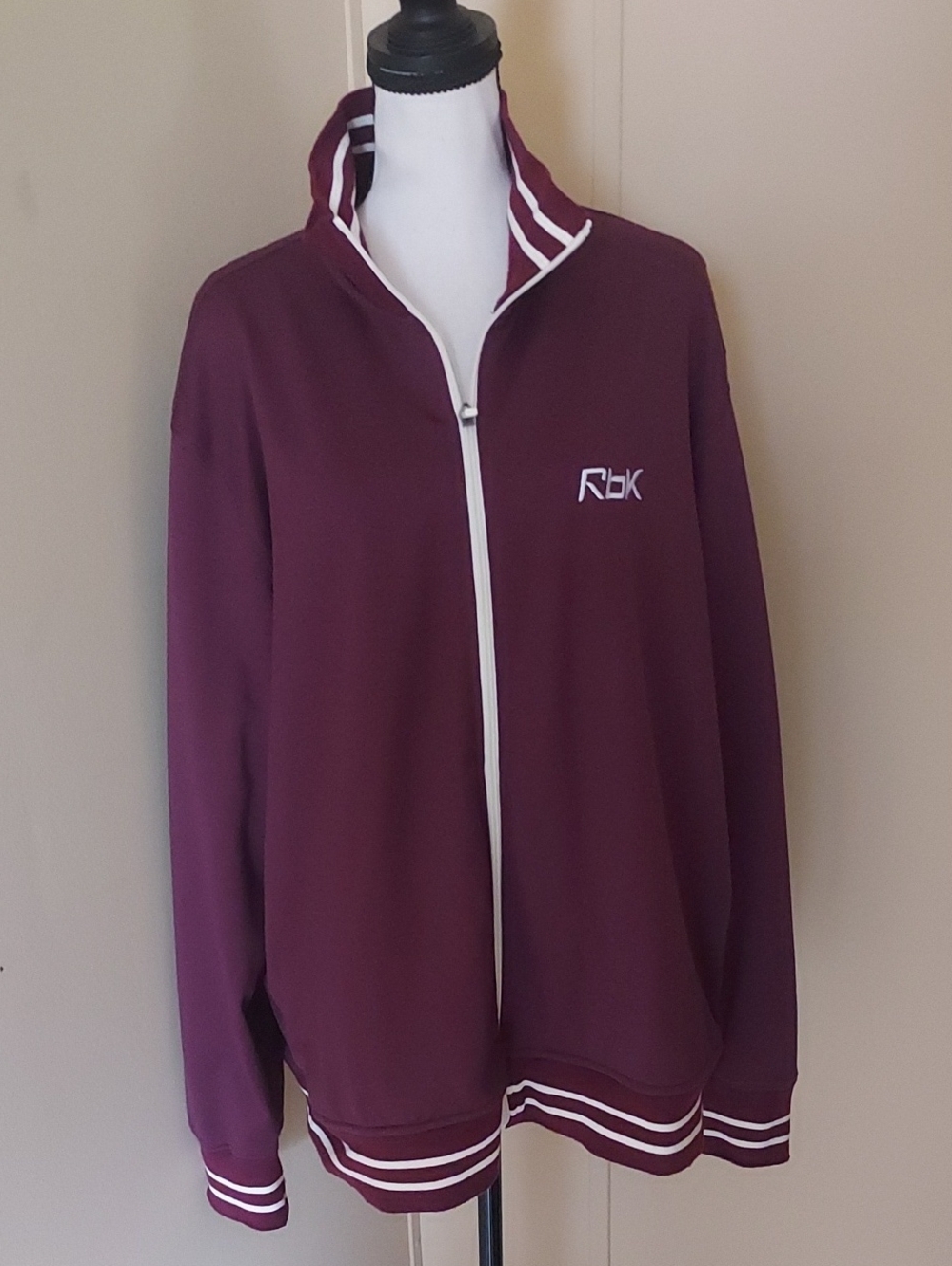 Reebok Men's Zip-Up Sweater Burgundy with Beige Trim
